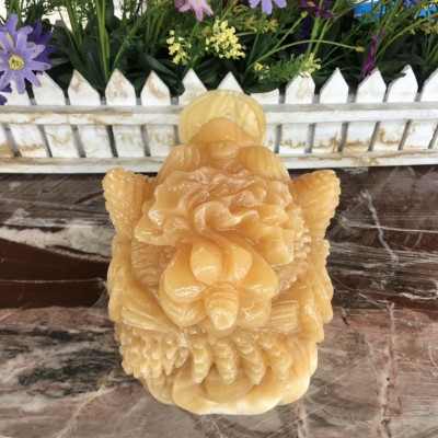 Tượng Cóc Ba Chân, Cóc Ngậm Tiền, Thiềm Thừ phong thủy chiêu tài lộc đá ngọc hoàng long - Dài 15 cm