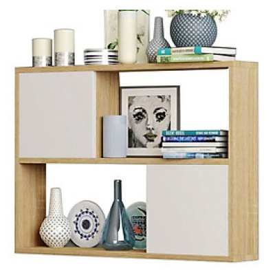 Kệ Gỗ Treo Tường 2 Tầng 2 Cánh Tủ Màu Trắng và Sồi Juno Sofa CTKT413 KT 120x65x24cm