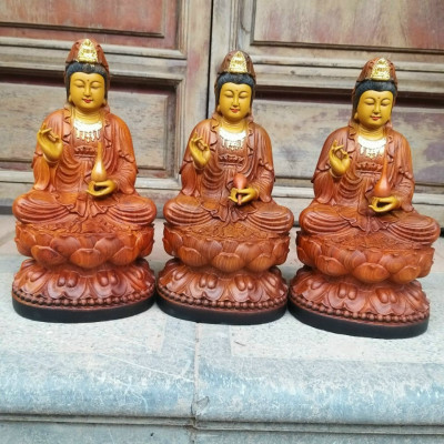 Tượng phật bà quan âm bồ tát bằng gỗ hương đá tô làm mầu giả cổ kt cao 30×14×15cm