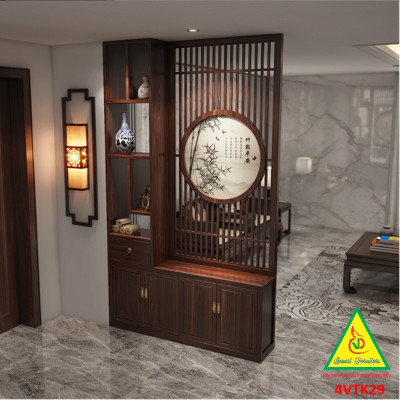 Vách ngăn phòng khách, vách ngăn tủ kệ bằng gỗm bình phong tranh 4VTK29 - NỘI THẤT LẮP RÁP VIENDONGADV