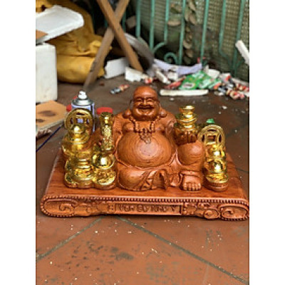 Tượng phật di lặc dâng tiền vàng ,bằng gỗ hương đá kt 50×26×25cm