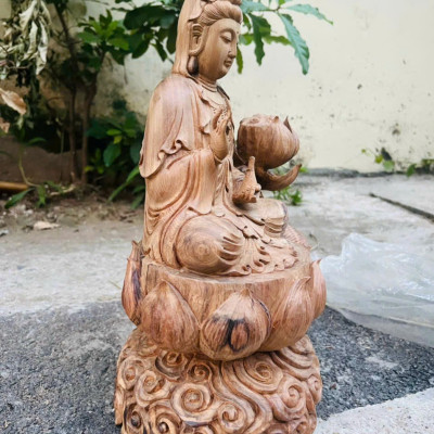 Tượng phật bà quan âm bồ tát gỗ bách xanh thơm phức kt cao 40×23×18cm 