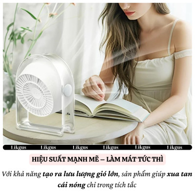 Quạt làm mát tuarbin mini để bàn hiệu HOTCASE WlWU Snow Wi-FS07 - Trang bị 4 cập độ gió, Pin sạc tích điện, Gió Mạnh, Êm Ái - Hàng nhập khẩu