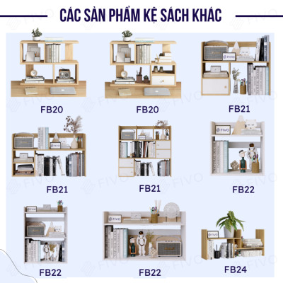 Kệ Gỗ Để Bàn FB21 FIVO Cao Cấp Màu Trắng Và Xám , Dùng Decor Bàn Học, Văn Phòng, Đa Dạng Mẫu Mã Và Màu Sắc