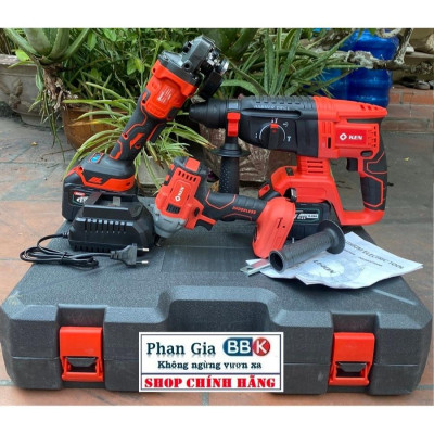 Bộ Combo Máy Khoan Đục Bê Tông, Máy Mài Và Bulong Dùng Pin KEN199V, 2 Pin 15Cell, Máy Khoan Đục Bê Tông Siêu Khỏe