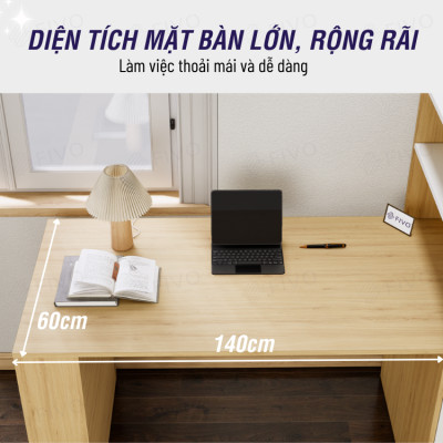 Bàn Học, Bàn Làm Việc Kết Hợp Kệ Sách FD04 FIVO, Gỗ Chống Ẩm Cao Cấp, Lắp Ráp Đơn Giản, Thiết Kế 3 Trong 1.