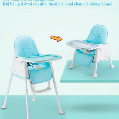 Ghế Ăn Dặm, Ghế Ăn Nâng Hạ Độ Cao Có Nệm Và Bánh Xe - Màu Xanh (Tặng Thìa Ăn Dặm Báo Nóng)