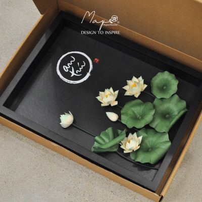 Tranh hoa giấy handmade trang trí cao cấp VIETNAM LOTUS "An Trú" 30x40cm - Maypaperflower Hoa giấy nghệ thuật 