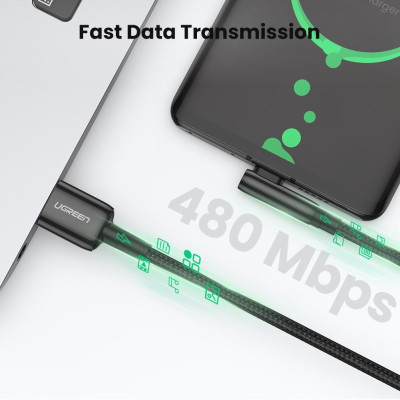 Ugreen UG70431US317TK 50cm bẻ góc C 90 độ Cáp USB A sang Type-C 2.0 màu đen truyền dữ liệu từ máy tính ra điện thoại dài 0.5M - HÀNG CHÍNH HÃNG