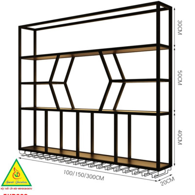 KỆ TRƯNG RƯỢU KHUNG SẮT – MẶT GỖ CÓ ĐÈN 5KRS02 - NỘI THẤT LẮP RÁP VIENDONGADV