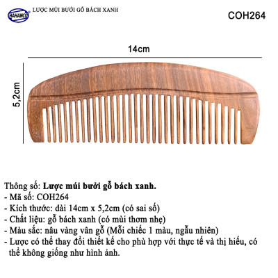 Lược múi bưởi gỗ Bách Xanh có mùi thơm nhẹ (Size: M -14cm) COH264 - Có Thể Bỏ Túi Mang Theo Người - Chải tóc làm dịu tâm trí