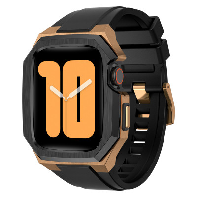 Ốp Case Vỏ Thép Không Gỉ bảo vệ tích hợp dây đeo Fluororubber cho Apple Watch Series 4/5/6/7/8/9/SE1,2 Size 44mm/45mm - Hàng Chính Hãng