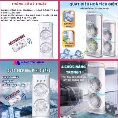 1 CÁI QUẠT GIÓ PHUN SƯƠNG 2 TẦNG CÓ TÍCH ĐIỆN ĐIỀU KHIỂN TỪ XA SIÊU MÁT LẠNH