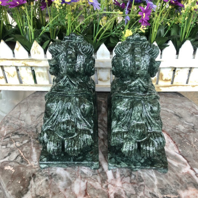 Cặp Tỳ Hưu phong thủy đá ngọc Ấn Độ có đế - Dài 15 cm