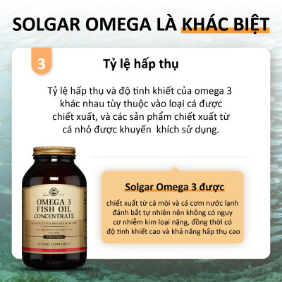 NHẬP KHẨU USA CHÍNH HÃNG - Viên uống dầu cá bổ sung omega 3, hỗ trợ giảm xơ vữa động mạch, tốt cho tim mạch, cải thiện trí nhớ Solgar Dầu cá Fish Oil Omega-3 Concentrate 120 