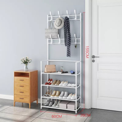 Kệ Giày Chữ L 4 Tầng Đa Năng Để Giày Dép Và Có Móc Treo Quần Áo Vừa Tiện Lợi Vừa Sang Trọng Decor Phong Cách Vintage - Hàng Chính Hãng MINIIN