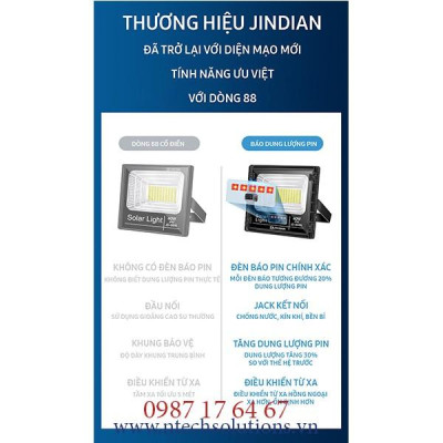 Đèn Pha Năng Lượng Mặt Trời JinDian mã JD-8825L Công Suất 25W -Khung Nhôm, Chip Led "SMD" 