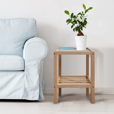 Tủ Đầu Giường Gỗ, Kệ Tab Đầu Giường Mini Mặt Kính Chịu Lực Gỗ Tự Nhiên