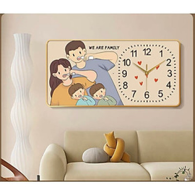 Tranh đồng hồ tráng gương treo tường gia đình hạnh phúc tặng kèm đinh treo