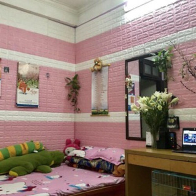 Bộ 15 Tấm Xốp Dán Tường 3D Giả Gạch Màu Hồng Nhạt 70cmx77cm