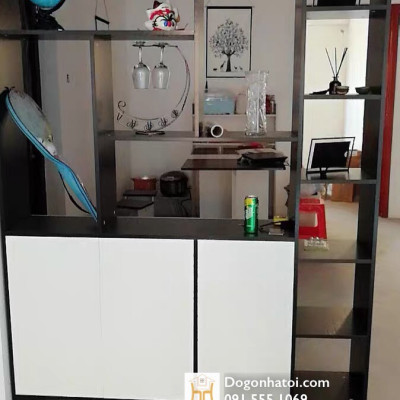 TỦ RƯỢU KIÊM VÁCH NGĂN PHÒNG TR603- C2m x R1m5 - Màu Trắng-Đen 