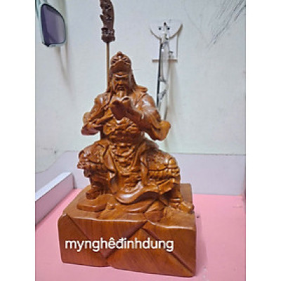 Tượng quân công đọc sách bằng gỗ hương đá cao 20x13.5x9cm 