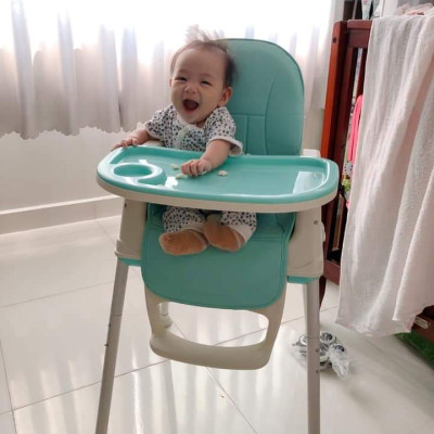 Ghế Ăn Dặm, Ghế Ăn Nâng Hạ Độ Cao Có Nệm Và Bánh Xe - Màu Xanh (Tặng Thìa Ăn Dặm Báo Nóng)