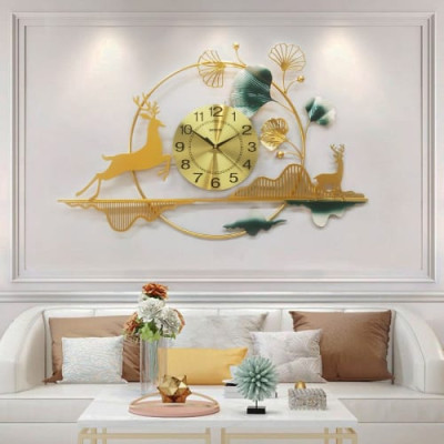 Đồng Hồ Treo Tường Trang Trí Decor  DH11 kim trôi quartz hoa mai vàng nội thất cỡ lớn