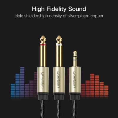 Ugreen UG10619AV126TK 5M màu Đen Cáp âm thanh 2 đầu 6.5mm dương sang 3.5mm dương - HÀNG CHÍNH HÃNG