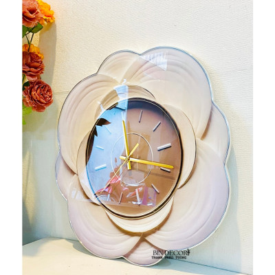 Tranh đồng hồ tráng gương mặt mica sáng bóng hoa cánh mỏng cách điệu kèm đinh và pin