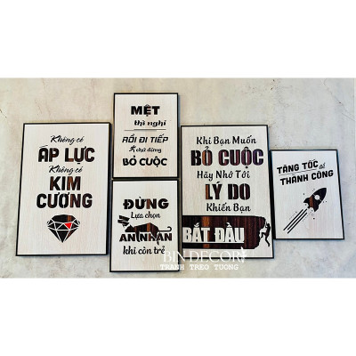 (ẢNH THẬT) Tranh treo tường văn phòng bộ 5 tấm có sẵn khung kèm đinh treo