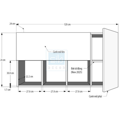 Tủ Sách Văn Phòng Treo Tường 4 Ngăn 2 Cánh Mở SIB DECOR (Không gồm đồ trang trí trên kệ)