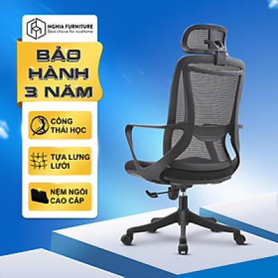 Ghế văn phòng Công thái học Nghia furniture NIKO, Nâng hạ, ngả ghế, nệm chống lún, bảo hành 3 năm