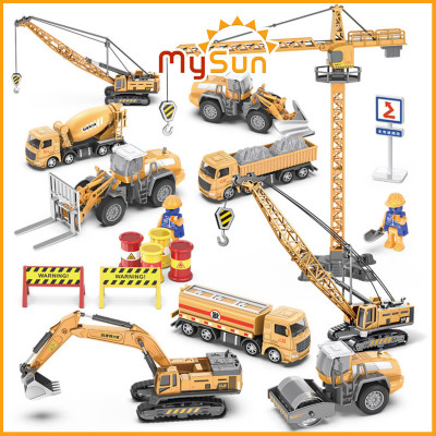 Xe tải, ô tô máy ủi, xúc múc đất, trộn bê tông, cần cẩu nâng, xe ủi đồ chơi công trình bằng kim loại cho trẻ em bé.