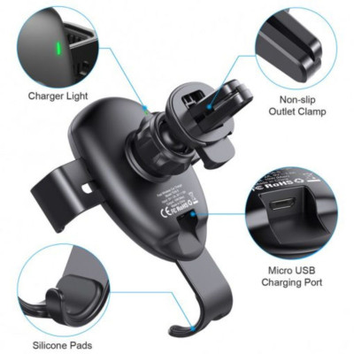 Bộ giá đỡ điện thoại Choetech T536 tích hợp sạc không dây dùng kẹp khe gió hoặc dán taplo trên ô tô (hàng chính hãng)