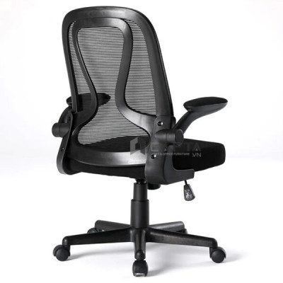 Ghế văn phòng tay gập CE4557-M Nội thất Capta Ghế xoay lưng lưới nệm vải chân nhựa màu đen nâng hạ ngả gật gù thư giãn hcm