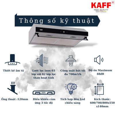 Máy hút mùi âm tủ inox phối kính cảm ứng 800mm KAFF KF-888I - Hàng Chính Hãng
