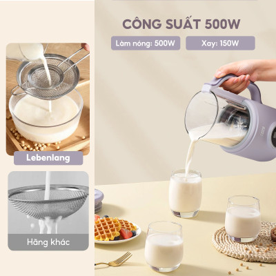 Máy làm sữa hạt đa năng Lebenlang LBL1689, 500W, 800ml, tiết kiệm thời gian, có hẹn giờ, bảo hành 2 năm - hàng chính hãng