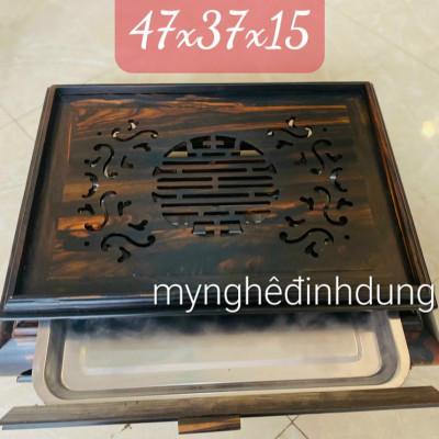 Khay  để bộ ấm chén trà  trang trí bàn uống nước bằng gỗ mun hoa kt 47x37x15cm 