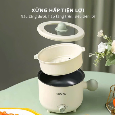 Nồi Lẩu Điện Mini Azhu 1.8L Đa Năng – 2 Nấc Nhiệt, Kèm Giá Hấp, Công Suất 600W - HÀNG CHÍNH HÃNG MINIIN