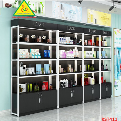 Kệ trưng bày sản phẩm, hàng hóa , kệ trang trí khung sắt mặt gỗ KST411- Nội thất lắp ráp Viễn Đông Adv