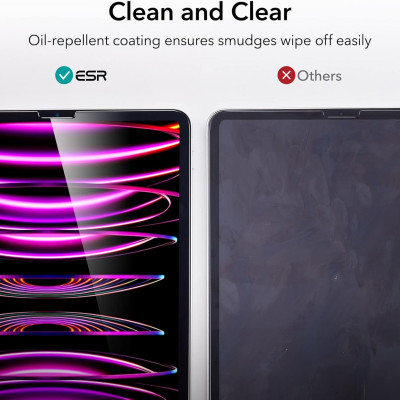 Bộ 2 miếng dán màn hình ESR cho iPad Pro 12.9 inch (2022/2021/2020/2018, thế hệ 6/5/4/3), Kính cường lực có khung căn chỉnh - Hàng Chính Hãng