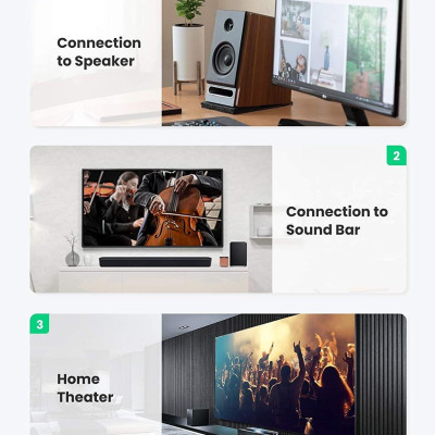 Ugreen UG10190AV155TK 2M Vỏ đồng màu đen Cáp Coaxial âm thanh bông sen - HÀNG CHÍNH HÃNG