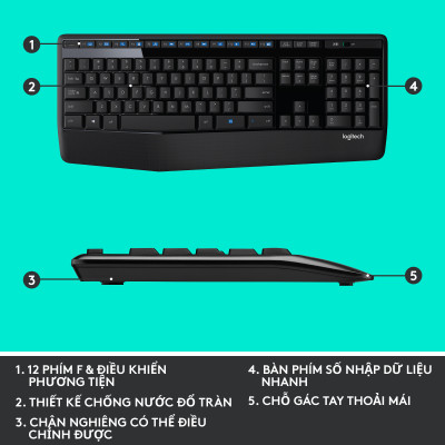 Combo chuột phím không dây Logitech MK345 - 1 đầu thu USB, pin lâu, chống tràn, fullsize - Hàng chính hãng
