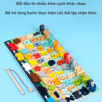 Đồ Chơi Gỗ, Bảng Gỗ Thông Minh 6IN1 Đồ Chơi Giúp Bé Phát Triển Trí Não Giáo Dục Theo Phương Pháp Montessori - Tặng Kèm 01 Tranh Ghép Bằng Gỗ