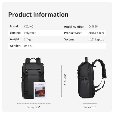 Ba lô đa năng OZUKO Nam Thời trang Đa chức năng Laptop Ba lô du lịch ngoài trời chống nước