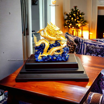 Tượng Rồng phong thủy vờn ngọc dát vàng (19x27x34cm) MT Gold Art- Hàng chính hãng, trang trí nhà cửa, phòng làm việc, quà tặng sếp, đối tác, khách hàng, tân gia, khai trương 