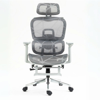 Ghế làm việc chống đau lưng màu xám CR4332-2M Nội thất Capta Ghế văn phòng công thái học hỗ trợ cột sống lưng nệm lưới thoáng khí màu xám chân xoay thép mạ chrome Luxury office chair