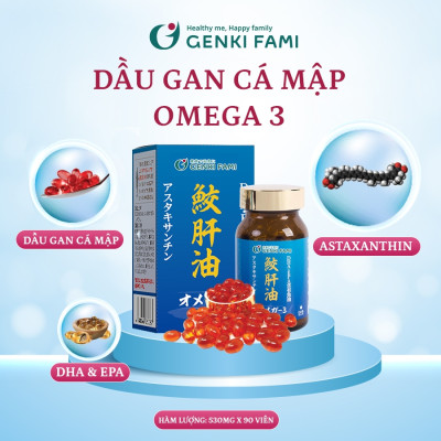 Viên Uống Dầu Gan Cá Mập Omega 3 DHA EPA Hỗ Trợ Bổ Mắt, Bổ Não, Tốt Cho Tim Mạch Genki Fami Nhật Bản Hộp 90 Viên