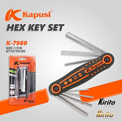 Bộ 8 chìa lục giác và lục giác bông Thép CR-V, chịu nhiệt, mạ thép chrome Kapusi Japan bộ gập gọn